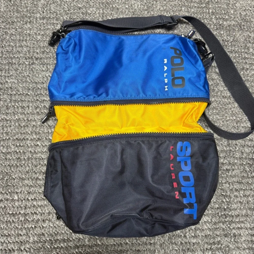 Polo Sport Ralph Lauren Expandable Shoulder Bag Blue Black‎ Nylon Crossbody